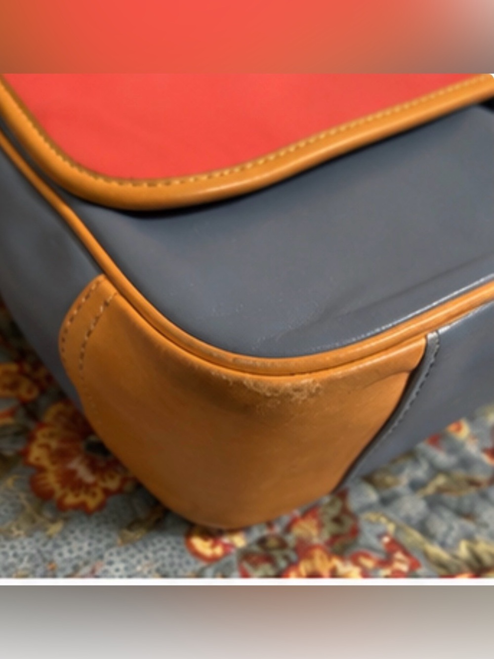 Coach Colorblock Leather Messenger Bag - Coral, Blue & Tan Trim - Picture 5 of 6